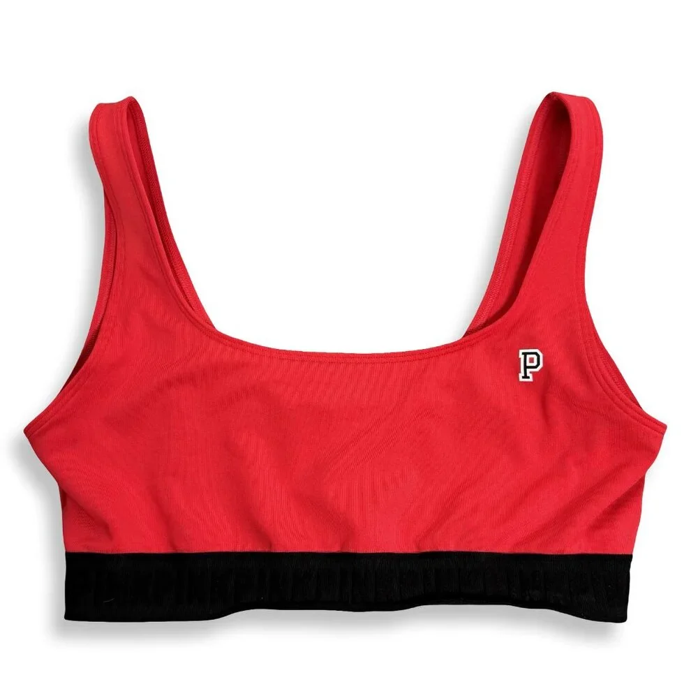 PINK Victoria's Secret Ultimate Sports Bra Womens L Red Black Logo Lined Workout